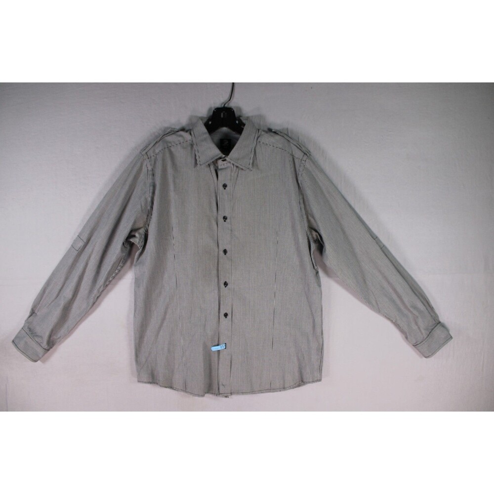 Adidas SLVR Mens L Button Front Shirt Black White Gingham Long Sleeve Cotton